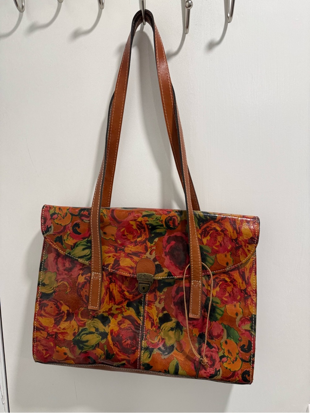 Patricia Nash Summer Roses Italian Leather Shoulder Tote Bag